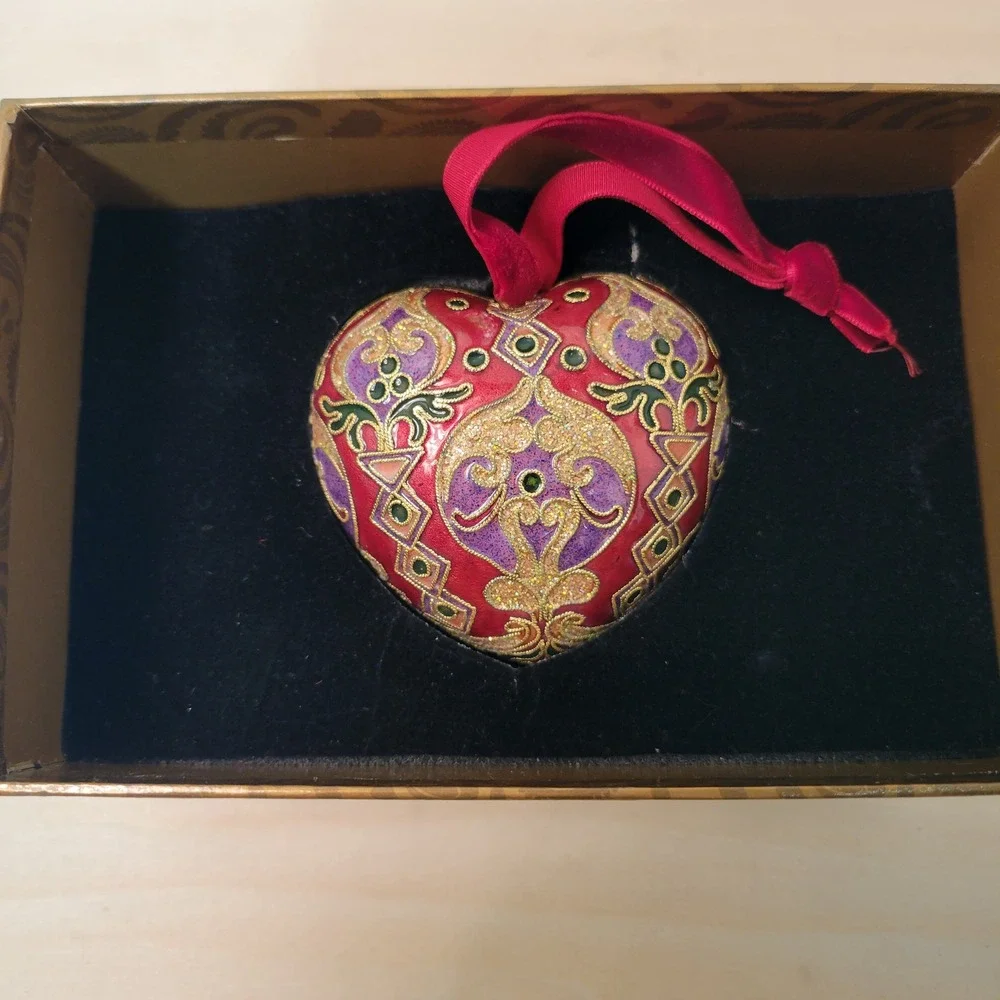 Cloisonne‎ Heart Ornament Home for the Holidays Gold Red Purple